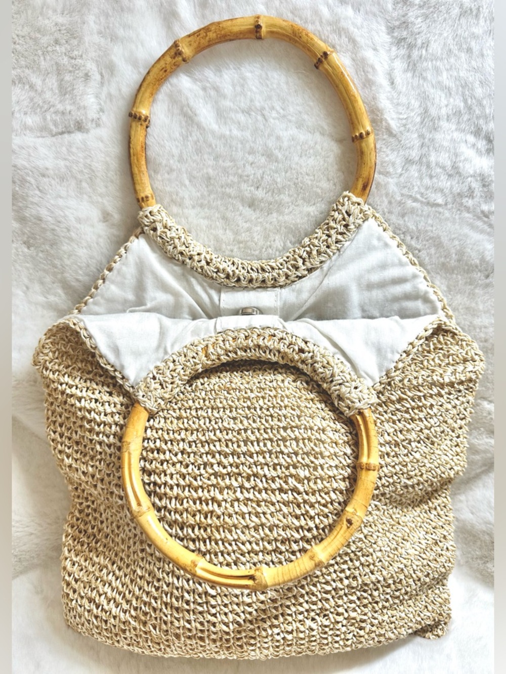 White House Black Market Woven Straw Tote with Bamboo Handles - Natural - Picture 3 of 4
